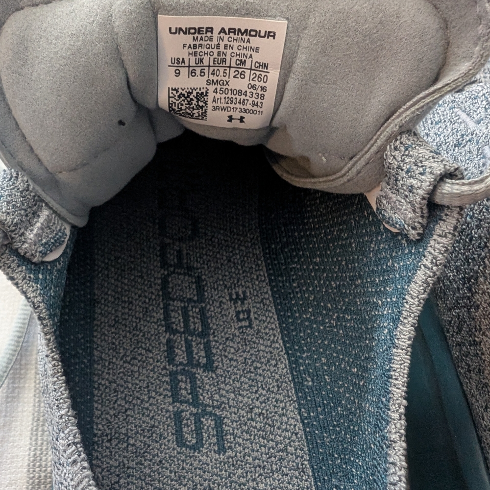 Under Armour Gray and Teal Sneakers - Picture 4 of 5